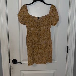 Zaful yellow, flower-print mini dress, size extra large.